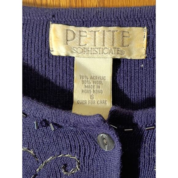 Vtg Petite Sophisticate Beaded Cardigan S Navy Old Money Classic Hong Kong Wool - Picture 5 of 10